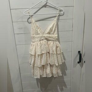 White mini dress with gold polka dots from American Threads